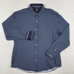 Buttercloth Icy Cotton Shirt Mens XL Navy Blue Geometric Print Stretch Preppy